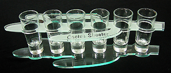 Laser-cut, green acrylic cactus, tequila shot holder
